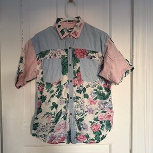 Vintage Floral Color Block Shirt
